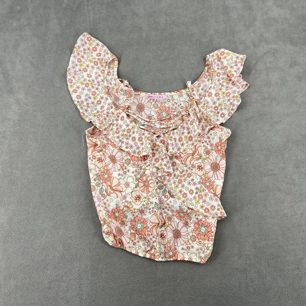 Crave Fame Blouse Top Womens Medium Multicolor Floral‎ Cold Shoulder Ruffle Neck
